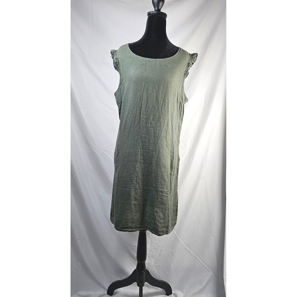 Lina Tomei Dresses & Skirts - Women's Lina‎ Tomei Italy Linen Blend Olive Green Sleeveless Dress Pockets Sz XL